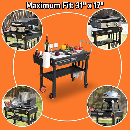 EUTRKei Grill Table Cart &Table Cover - Blackstone Griddle Table with Cart Cover, Tool Holder & Paper Towel Holder - Compatible with 17"/22" Blackstone