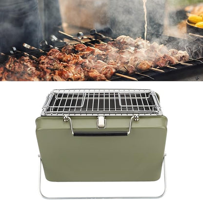 Yinhing Portable Charcoal BBQ Grill Folding Notebook Design for Convenient Outdoor Cooking for Camping Backyard Parties and Picnics Compact and Lightweight Green Grill for Easy Transport a (Green)