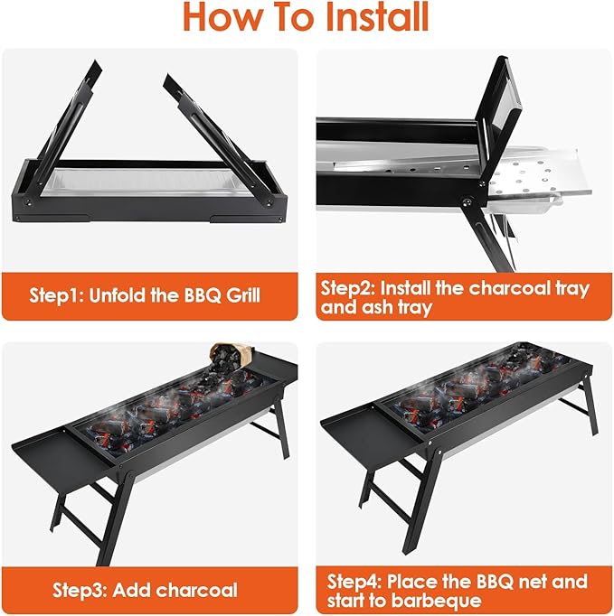 Foldable Charcoal BBQ Grill,Shelf Stainless Steel Grill Net Easy Setup Portable Tabletop Barbecue Grill for Camping Picnic Outdoor Party Backyard,Standard