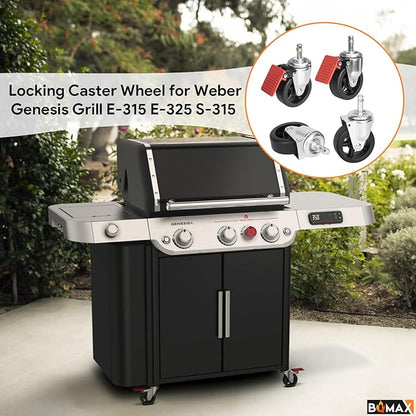 BQMAX Grill Wheels for Weber Genesis 300/400 Series Grills (2022+), Locking Caster Wheel Set for Weber Genesis Grill Parts E-315 E-325 S-315 for Weber Grill Wheels Replacement