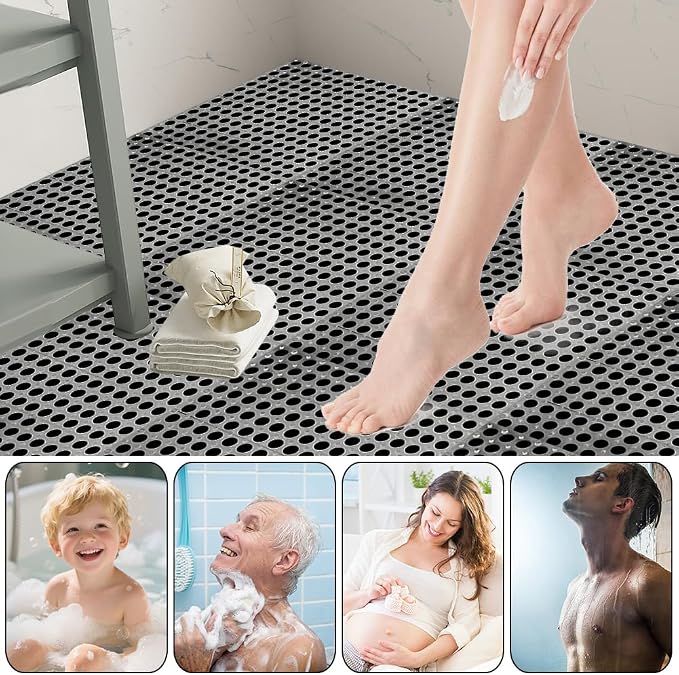 30 Pack Drainage Interlocking Tiles, Modular Interlocking Floor Tiles | 12"x12" Non Slip Rubber Garage Floor Tiles with Holes for Pool Bathroom Deck Kitchen Patio (Dark Grey)