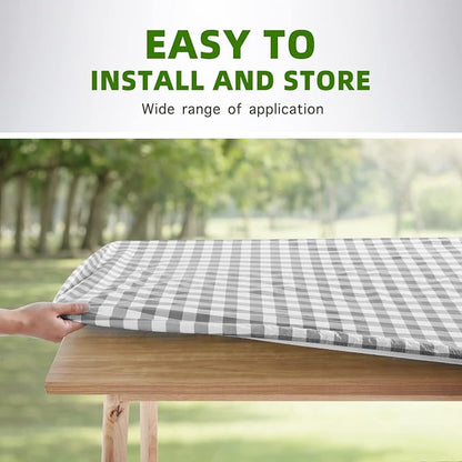 UMINEUX Fitted Rectangle Tablecloth for 6 ft - Plastic Vinyl Flannel Backed with Elastic Edged, Waterproof & Wipeable Table Cover for Indoor Patio Use (30x72 Inch, 1-Pieces, GreyPlaid)