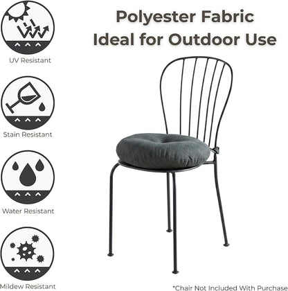 15 x 15 Round Bistro Chair Cushion, Reversible Patio Seat Cushion with Attached Ties, Polyester Fabric, Recycled Polyfiber Fill, Set of 2 - Carbon