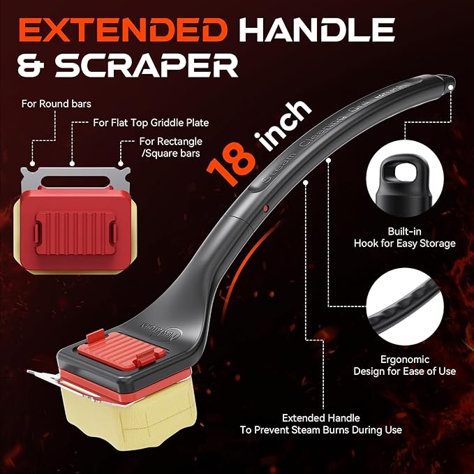 NEWKITCHEN Grill Brush Bristle-Free Steam Replaceable Cleaning Head [No Handle] Heat-Resistant Kevlar Head with Grill Scraper, Safe Barbecue Grill Cleaning Head for All Grill Types