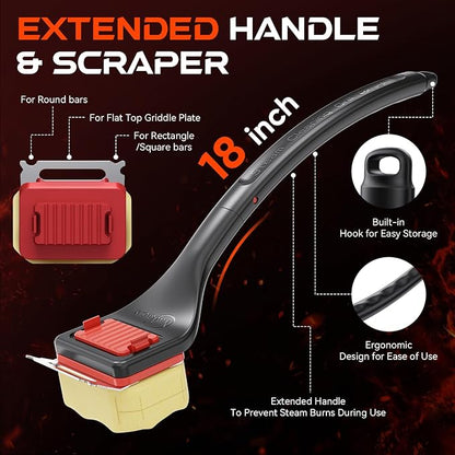 NEWKITCHEN Grill Brush Bristle-Free Steam Replaceable Cleaning Head [No Handle] Heat-Resistant Kevlar Head with Grill Scraper, Safe Barbecue Grill Cleaning Head for All Grill Types