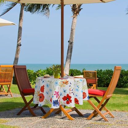 Round Outdoor Tablecloth with Umbrella Hole Umbrella Tablecloth Patio Tablecloths with Zipper for Courtyards, Terraces, and Beaches 60 in, Floral2