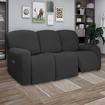 PureFit Super Stretch 3 Seats Recliner Sofa Couch Cover with Pocket | Non Slip Soft Sofa Slipcover, Washable Spandex Reclining Furniture Protector for Kids, Pets (Recliner Sofa, Dark Gray)