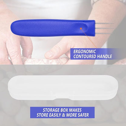 3-Prong Sausage Pricker Tool, 6.5 Inch Stainless Steel Meat Needle for Sausage Making, with Non-Slip Handle & Storage Case for Sausage Making