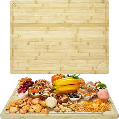 Garvee Extra Large Bamboo Cutting Board 24"x18", XL Chopping Board for Kitchen with Juice Groove & Handles, Butcher Block Serving Tray for Meat, Cheese, Veggies