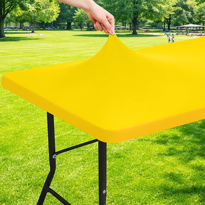 Moosfor Spandex 4 Foot Rectangle Table Cloth, Elastic Fitted Tablecloths for Picnic, Stretch Washable Patio Table Cover for Outdoor, Camping, Banquet and Parties (Yellow, 24"x48")