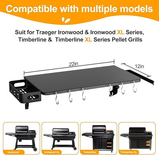 Folding Shelf for Traeger Ironwood, Ironwood XL, Timberline, Timberline XL, Grill Accessories with P.A.L. Pop-and-Lock Folding Shelf for Traeger Timberline Replacement for BAC604 Fold Shelf, 22" x 12"