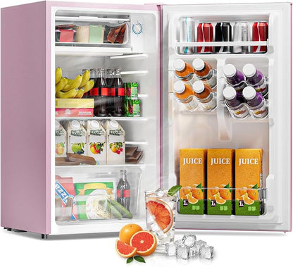 3.2 Cu Ft Mini Fridge with Freezer - Energy Efficient, Large Capacity Single Door Upright Freezer for Bedroom, Office & Dorm | Small Fridge, Reversible Door, ETL Certified(Pink)