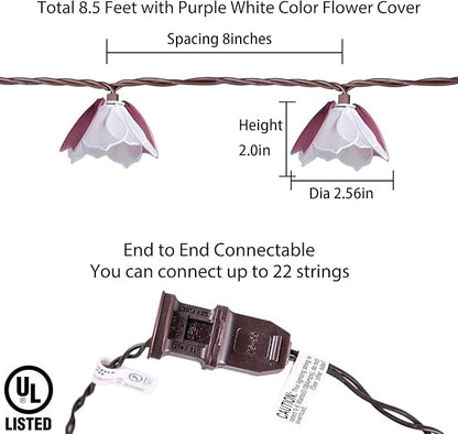 TWINKVILLA Decorative String Lights Plug in with 10 Bulbs, Flower Garland Fairy Lights Connectable Weatherproof Outdoor Indoor for Wedding Pergola Bedroom Porch Floral Home Decor (Purple White)