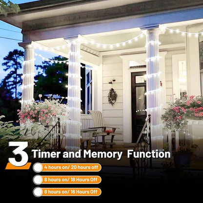 1000LED 328FT Outdoor Christmas Lights, 8 Modes String Lights (Cool White) | Remote control with 3 timers & memory function, IP44 Waterproof suitable for Christmas tree, house and holiday decor
