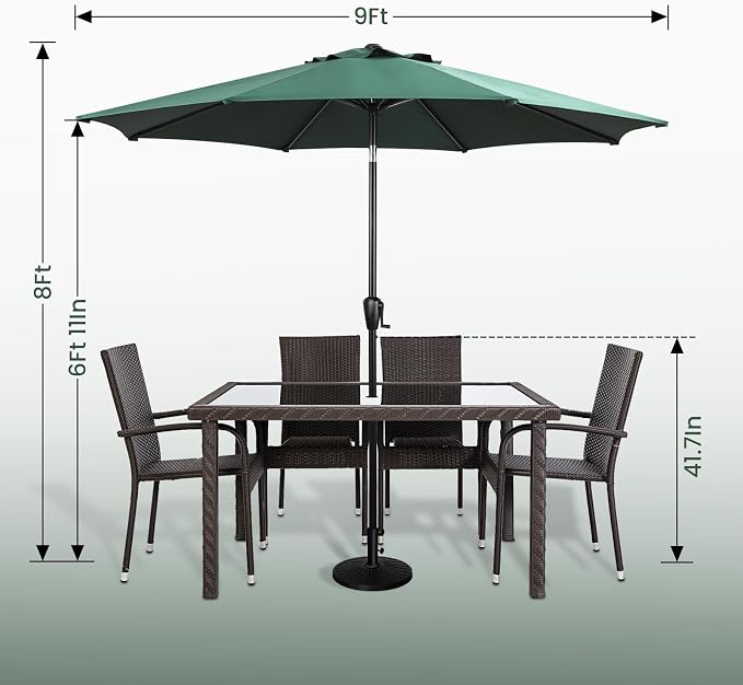 Sun-Ray 9' Round Patio Umbrella with Push-Button Tilt and Hand Crank Lift System, Market Umbrella for Porch, Deck, and Patio