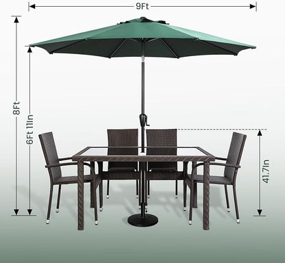 Sun-Ray 9' Round Patio Umbrella with Push-Button Tilt and Hand Crank Lift System, Market Umbrella for Porch, Deck, and Patio