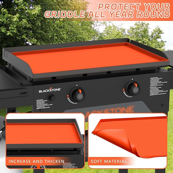 28 Inch Griddle Cover Mat for Blackstone, All-Season Protection Against Dirt & Rust, Food Grade Silicone Grill Mat (Orange)