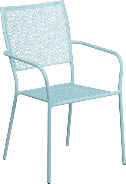 Flash Furniture Oia Commercial Grade 35.25" Round Sky Blue Indoor-Outdoor Steel Patio Table Set with 4 Square Back Chairs