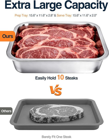 5 in 1 Grill Prep Tray and Carry System, Large Grilling Prep and Serve Tays with Lid and Cutting Board, Deep Meat Marinating Container as BBQ Grilling Gift, Home Series, XL
