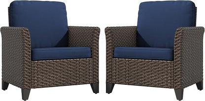 Patio Wicker Chairs with High Back Set of 2, All Weather PE Wicker Outdoor Chairs with Water-Resistant Cushions for Garden, Deck, Porch, Backyard, Balcony