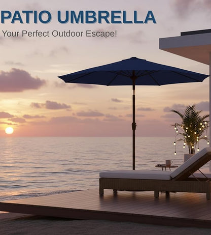 9FT Auto-Tilt Patio Umbrella|Outdoor Market Table Umbrella with 8 Fiberglass Ribs for Pool,Deck&Backyard