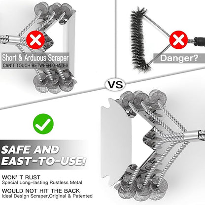 2 Pack Grill Brush and Scraper Bristle Free – Safe BBQ Brush for Grill – 18'' Stainless Grill Grate Cleaner - Safe Grill Accessories for Porcelain/Weber Gas/Charcoal Grill – Gifts for Grill Wizard