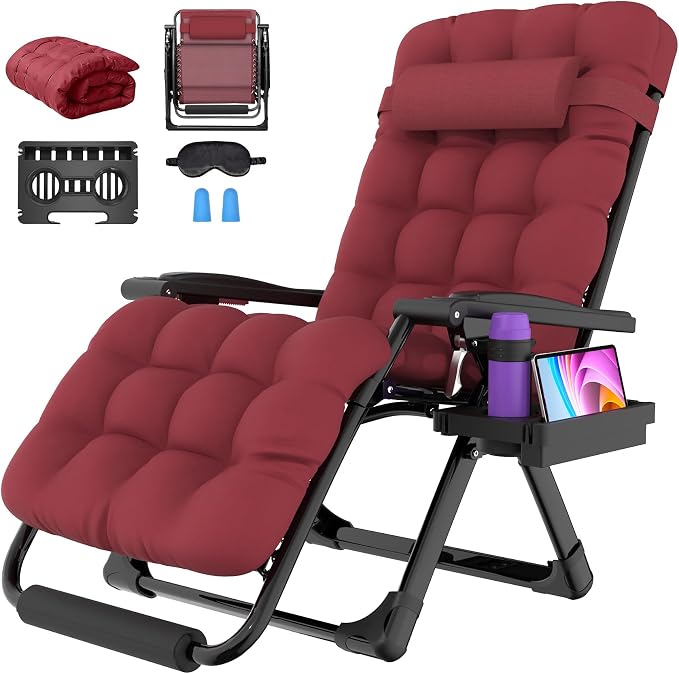 Suteck Oversized Zero Gravity Chair, 500LBS 29In XL Outdoor Recliner Chairs | w/Removable Cushion&Headrest, Camping Lounge Chair w/ Upgraded Lock&Footrest, Reclining Patio Chairs for Indoor Outdoor