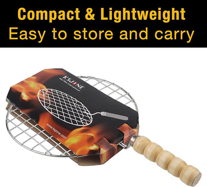 KSJONE Stainless Steel Multi-Functional Wire Steaming Cooling and Baking Barbecue Rack Round Wire Roaster Rack/Papad Jali/Roti Grill Round Shape with Wooden Handle