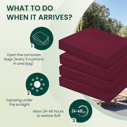 HARBOREST Outdoor Chair Cushions Set of 4, Water Resistant Patio Chair Cushions with Ties, Square Corner Outdoor Seat Cushions for Patio Furniture, 18.5"x16"x3", Burgundy