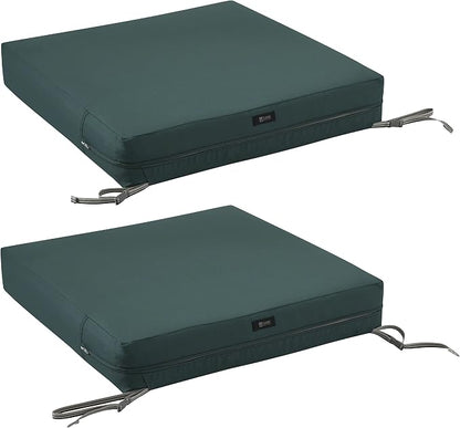 Classic Accessories Ravenna Water-Resistant 23 x 23 x 5 Inch Square Patio Seat Cushion Slip Cover & Foam, Mallard Green, Lounge Chair Cushion