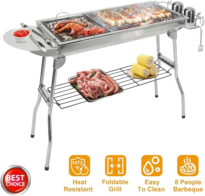 Foldable BBQ Grill,Portable Charcoal Barbeque Grill Stainless Steel BBQ Grills For Picnic Camping,Backyard Cooking