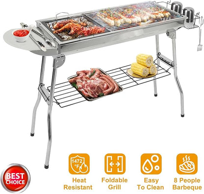 Foldable BBQ Grill,Portable Charcoal Barbeque Grill Stainless Steel BBQ Grills For Picnic Camping,Backyard Cooking