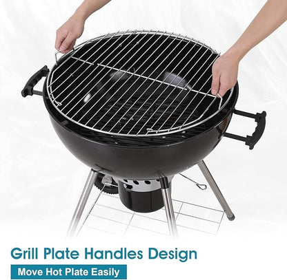 MFSTUDIO 22" Kettle Charcoal Grill, Portable Porcelain-Enameled BBQ Grill with Slide Out Ash Catcher for Outdoor Barbecue Cooking, Black