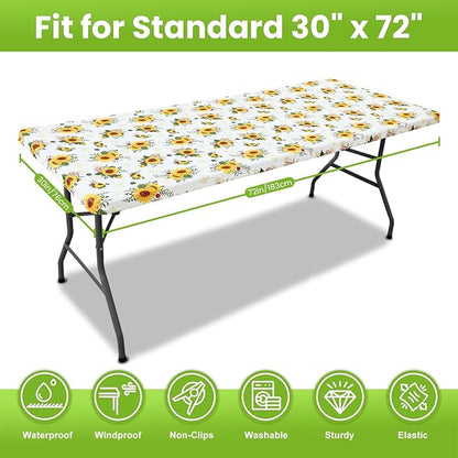 Smiry Spandex Fitted Tablecloth for 6 Foot Rectangle Tables, Washable Picnic Table Cover with Elastic, Stretch Reusable Table Cloth for Outdoor, Camping, Dining & Kitchen (Sunflower, 30"x72")