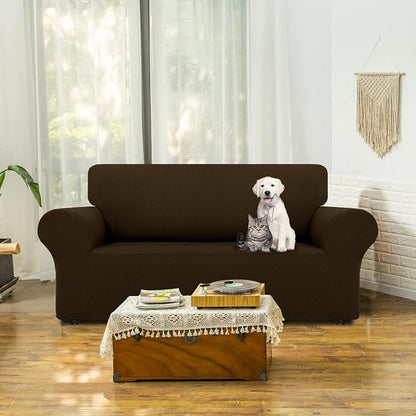 LURKA Stretch Loveseat Couch Cover, 1 Piece 2 Cushion Sofa Slipcover, Brown | Soft Stretch Jacquard, Fits 55"-78" Loveseats, Elastic Bottom for Secure Fit, Machine Washable, Pet & Kid Friendly