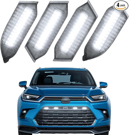 Led Grille Grill Lights for 2024 2025 2026 Toyota Grand Highlander | WHITE, Upgrade 4 in 1 leds, Xle Limited Hybrid Sport Oem Grills Light Accessories