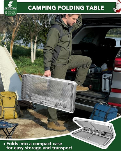 Square Folding Card Table with Adjustable Height (12" & 26"), Silver Portable Metal Mesh Table for Camping, BBQ, Picnic, Game, Patio & Indoor Use, Fits 2–4 People, Lightweight 7.6 lb, Supports 66 lb