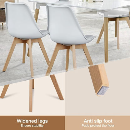 OLIXIS Modern Dining Chairs Set of 4, Plastic Kitchen Chairs with Wood Legs and Backrest, Lightweight Side Chair for Bedroom, Living Room, Apartment, White