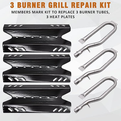 Repair Kit for Members Mark BQ05046-6-A BQ05046-6 BQ06042-1 BQ05046-6A Grill Parts, Burner Tube, Porcelain Steel Heat Plate Burner Cover for BBQ Pro BQ05041-28 BQ51009