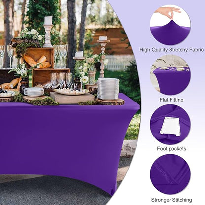 ABCCANOPY 6FT Spandex Table Cover, Stretch Fitted Tablecloth, Purple | Rectangular Tight, Fitted, Washable and Wrinkle Resistant Table Protector for Wedding, Banquet,Birthday, Party, Event