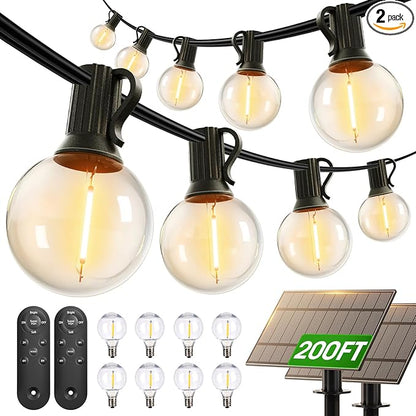addlon 200FT(2 Pack*100FT) Solar String Lights Outdoor Waterproof with Remote, Dimmable Commercial Grade Solar Powered String Lights with 108 LED Bulbs, Hanging Light for Backyard Party Decor