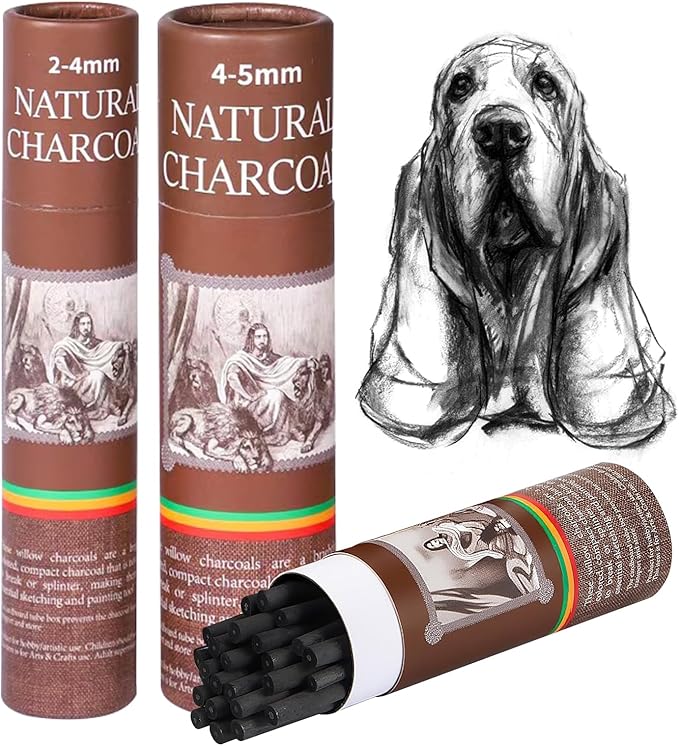 50 Pcs Willow Charcoal Sticks, Willow Charcoal,Mixed Sizes: 4-5mm, 5-7mm,Professional Soft Black Drawing Charcoal for Sketching & Art