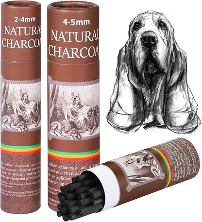50 Pcs Willow Charcoal Sticks, Willow Charcoal,Mixed Sizes: 4-5mm, 5-7mm,Professional Soft Black Drawing Charcoal for Sketching & Art
