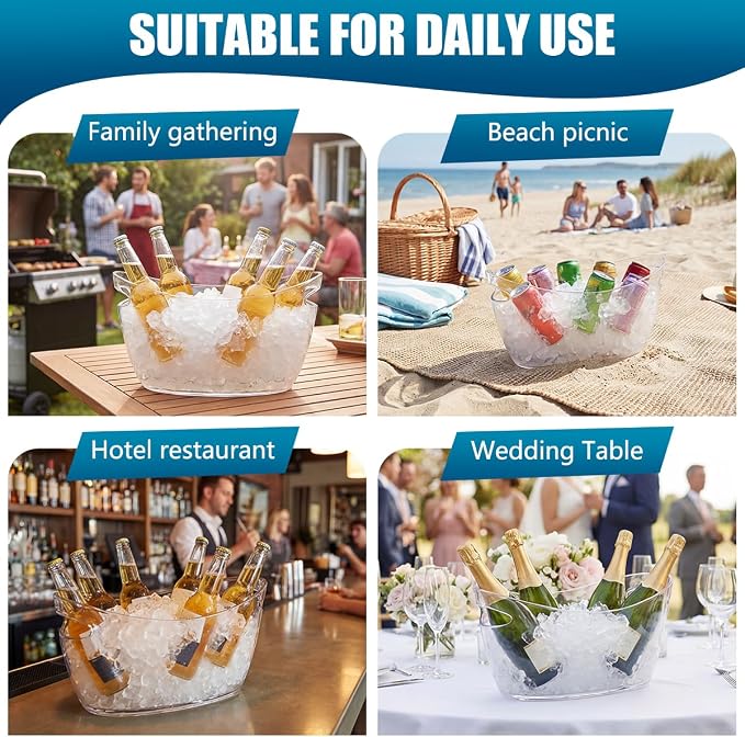 OBTANIM Clear Acrylic Ice Buckets Large Champagne Drink Cooler Storage Ice Tub with Scoops for Beer Cocktails Wine Beverage Home Parties Bar Cooling Supplies