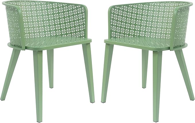 Christopher Knight Home Set of 2 Rivera Patio Iron Dining Chairs, Geometric-Carved Pattern Round Backrest, Armchair for Kitchen, Restaurant, Garden, Balcony, Porch, Backyard, Poolside, Matte Green