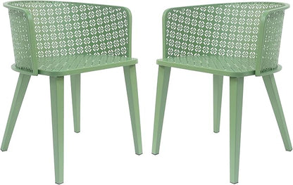 Christopher Knight Home Set of 2 Rivera Patio Iron Dining Chairs, Geometric-Carved Pattern Round Backrest, Armchair for Kitchen, Restaurant, Garden, Balcony, Porch, Backyard, Poolside, Matte Green