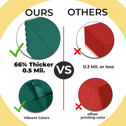 Exquisite 66% Thicker Premium Plastic Table Cloth Rectangle Table Cover 0.5 Mil 6 Pack Dark Green Table Cloth 54 Inch x 108 Inch Disposable Tablecloth Won't Tear Easily Like Cheap Thin Brands