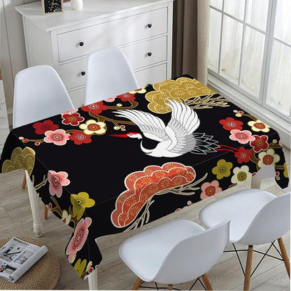 TKS MITLAN Japanese Crane Tablecloth 60x84 Inch Rectangular Asian Oriental Heron Bird Floral Branch Clouds Oblong Table Cloth Kitchen Table Decorations for Home Dinner Party