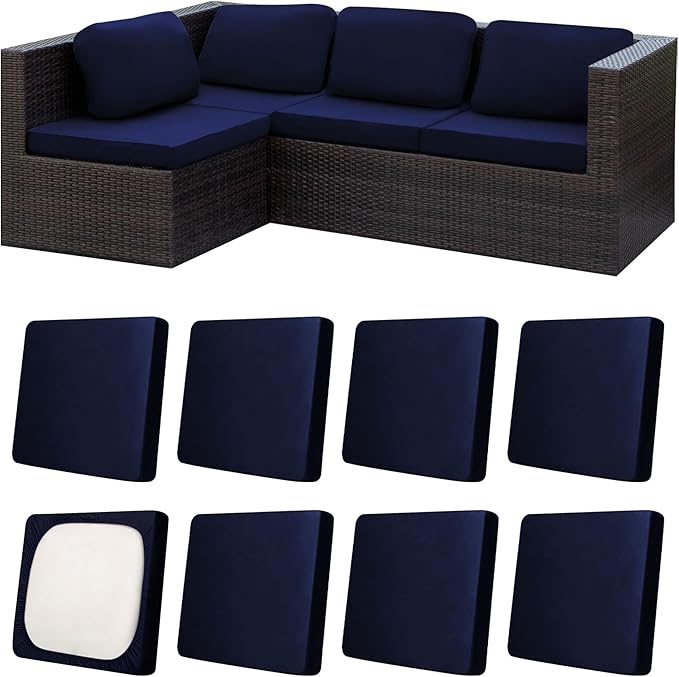 8Pcs Patio Cushion Covers, Outdoor Stretch Cushion Covers, Washable | Stretch Fit, Replacement, Washable and Reusable Furniture Protectors, Fits most patio furniture cushion covers, Cover Only