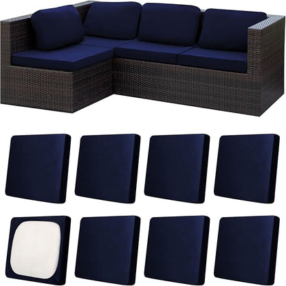 8Pcs Patio Cushion Covers, Outdoor Stretch Cushion Covers, Washable | Stretch Fit, Replacement, Washable and Reusable Furniture Protectors, Fits most patio furniture cushion covers, Cover Only